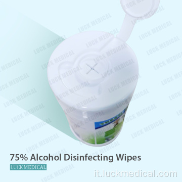 75% di salviette che disinfettano alcol nella lattina